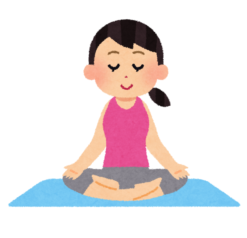 ヨガの鷲のポーズをする女性の無料 フリー イラストかわいい手描きの無料素材「てがきっず」保育園・小学校・介護施設にぴったりのフリー素材イラスト