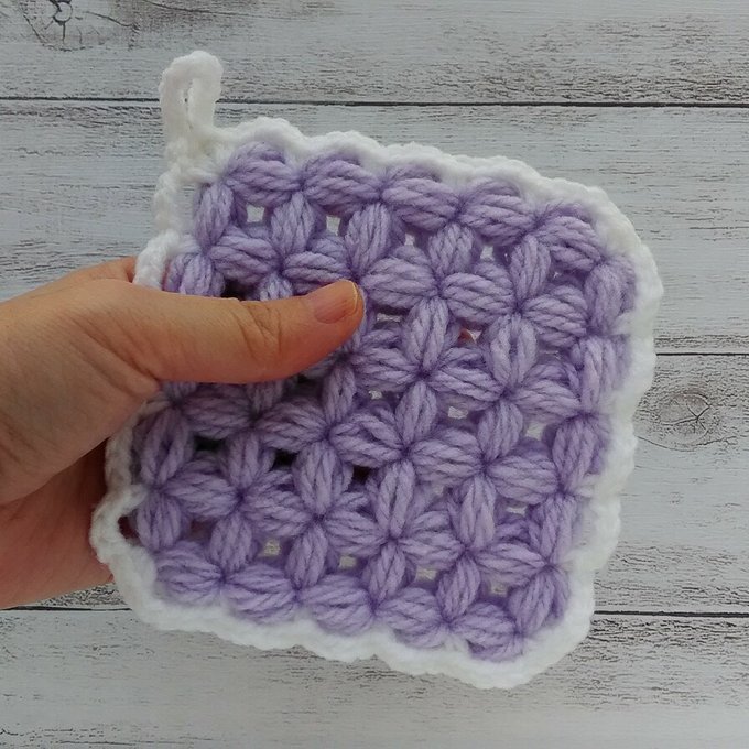 アクリルたわし 棒編み大好き ドミノ編み四角 無地お花付 8×11cm ピーチサーモンレモン エコたわしYahoo!フリマ 旧PayPayフリマ