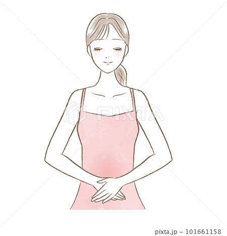 お腹に手を当てる女性 体調不良・腹痛 の写真素材161513776- イメージマート