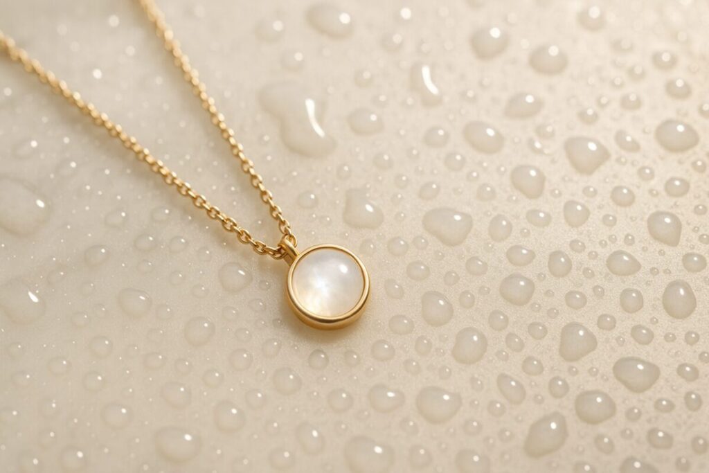 ブルーマザーオブパールブラウンレザーバンド腕時計Harborゴールド