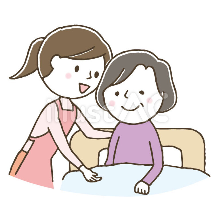 車椅子の年配女性と介護士の無料イラストフリーイラスト素材集 ジャパクリップ