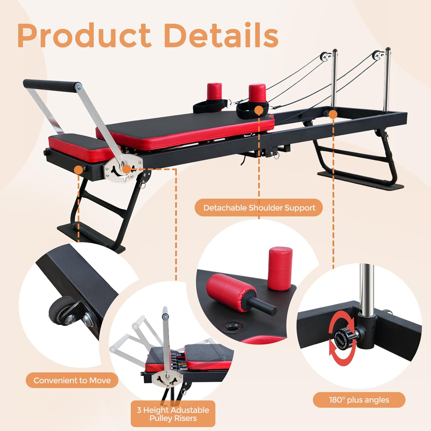 ピラティス リフォーマー マシン、金属スプリング付き折りたたみ式ピラティス機器、ホームジム用ポータブル リフォーマー ピラティス マ ピラティスリフォーマー折りたたみ、自宅用折り畳みピラティスリフォーマー、ピラティスリフォーマーにはジャンプボードが付い