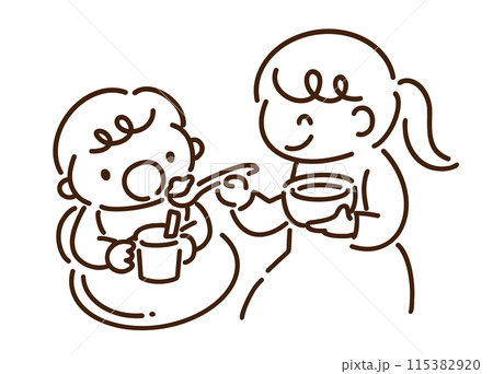 赤ちゃんの離乳食グッズ かわいい手描きイラスト集_モノクロのイラスト素材114966726- PIXTA