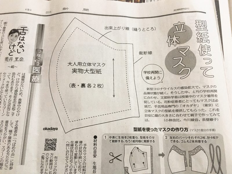 ゴム不要 簡単おしゃれ立体マスクの作り方と型紙 手縫いOKぬいぺ型紙職人