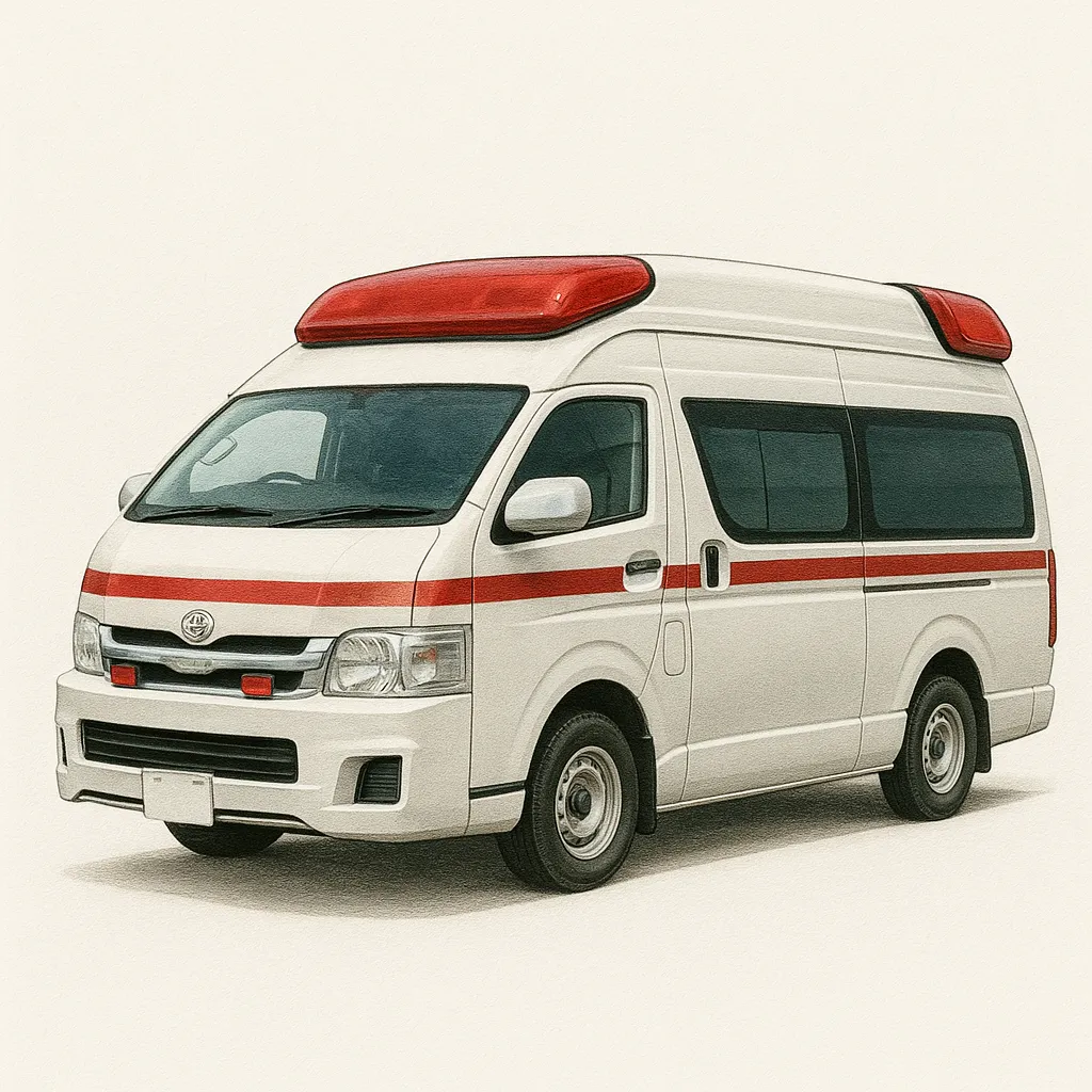 サイレンを鳴らす救急車イラストのフリー素材イラストイメージ