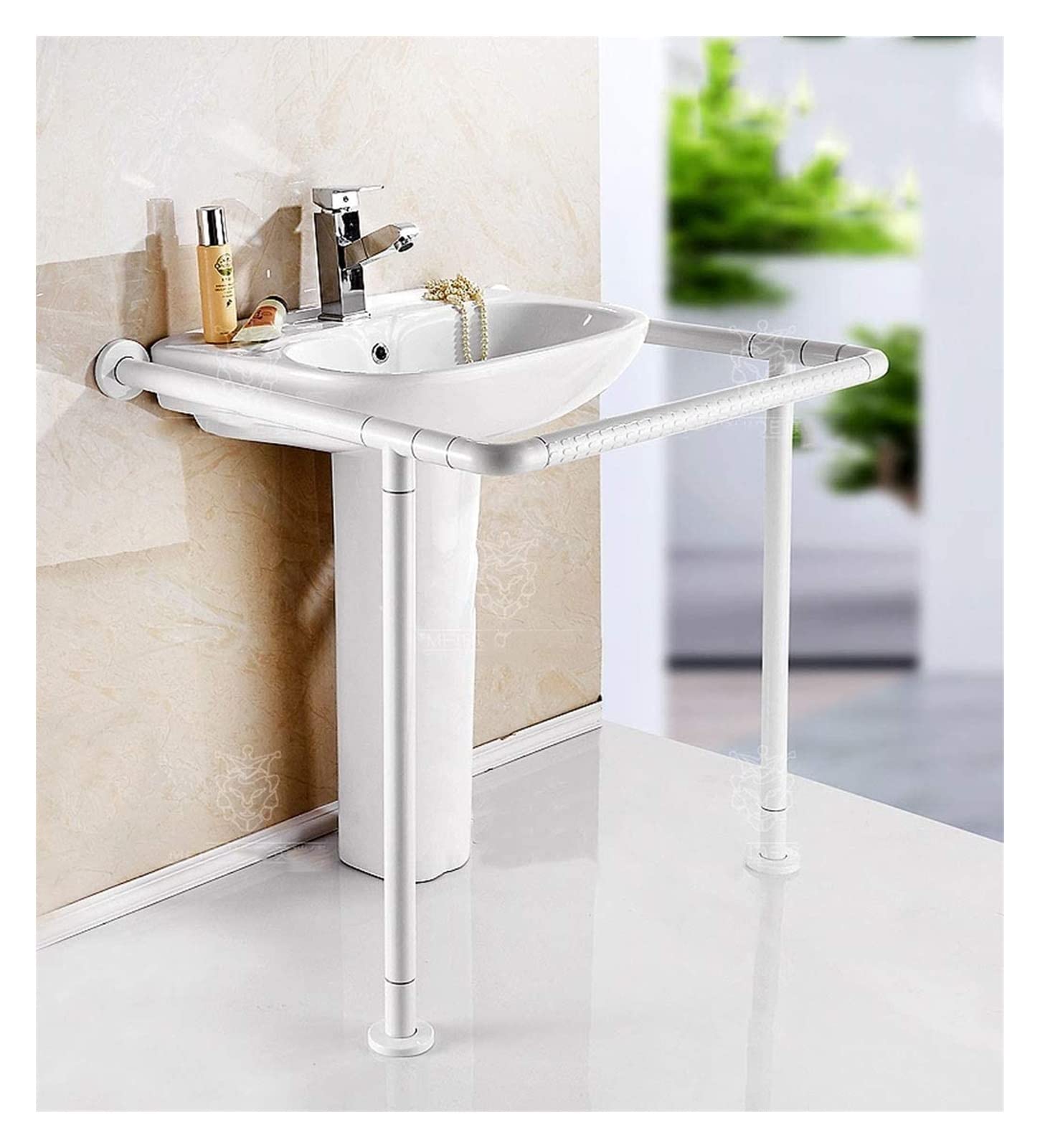 Amazon.co.jp: 安全手すり バリアフリーフロアスタンド洗面台手すり、障害者用トイレ安全サポート手すり、ステンレス製滑り止めハンドルColor : White : ドラッグストア