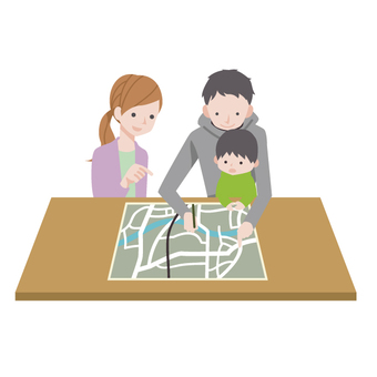 ハザードマップで避難経路を確認する家族のイラスト イラスト素材7108311- フォトライブラリ