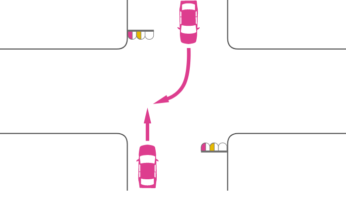 横断歩道を渡っていた途中で信号が変わった歩行者と青または黄信号で右折または左折した車の事故の過失割合 - 交通事故お役立ち手帳
