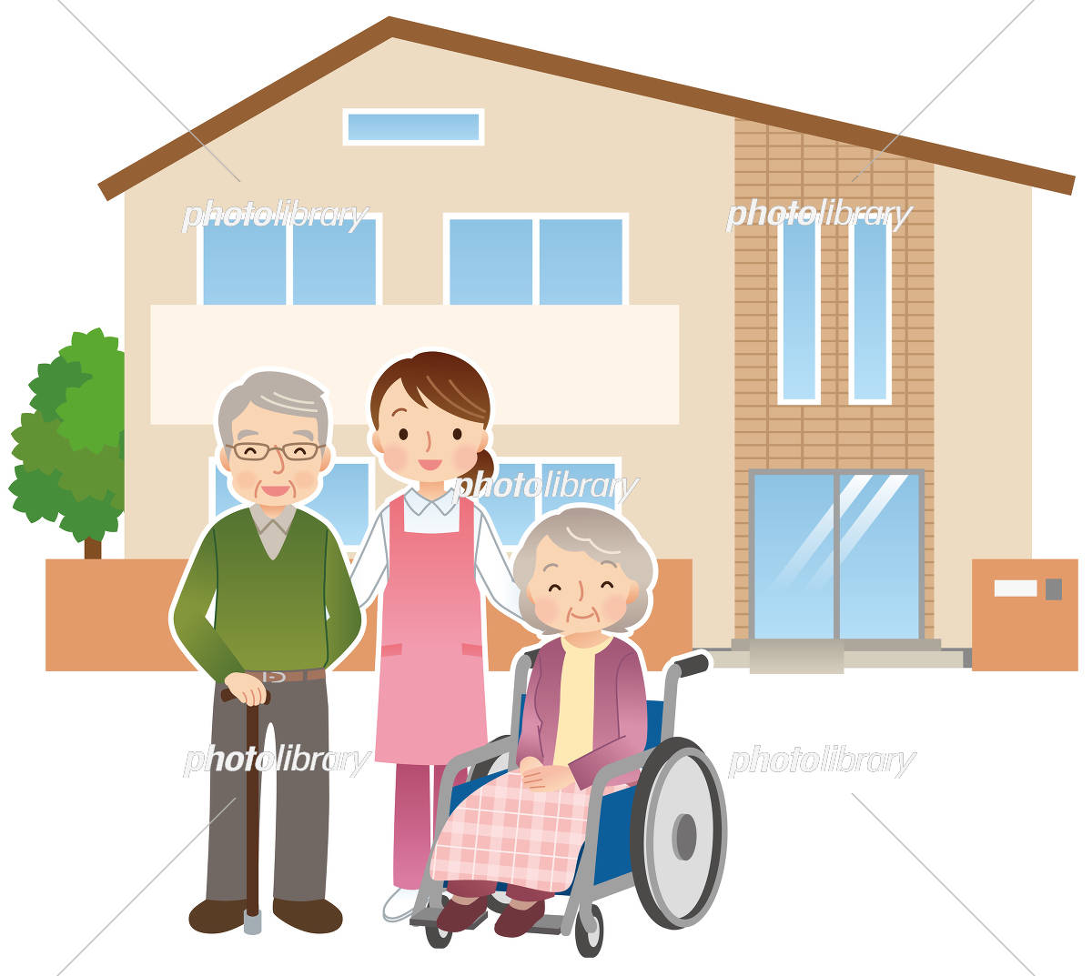 フリーイラスト高齢者と介護士のいる老人ホームパブリックドメインQ：著作権フリー画像素材集