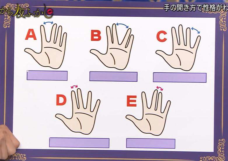 気になる解説です💁‍♀️ パッと手を開いたときにどの開き方になったかで、 あなたの性格が分かります👏 それでは結果です🌟 ↓ ↓ ↓ ↓ ↓ ↓↓ ↓ ↓ ↓ A：人差し指と中指の間が開いている ▶︎繊細タイプ 人一倍繊細な性格の持ち主。 完成度の高い仕事をこなし結果