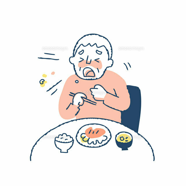 食事中にむせるシニア男性のイラスト素材FYI07950499ストックフォトの Qlean Market キュリンマーケット