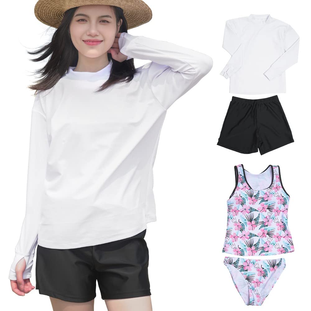 スカート ビーチウエア ママ水着 ダイビング 日焼け防止 10代 フィットネス パット付き プール 女性 30代 水着 韓国 可愛い レディース40代 20代 ラッシュガードミズギ セパレート 水着 小胸 体型カバー 4点セット