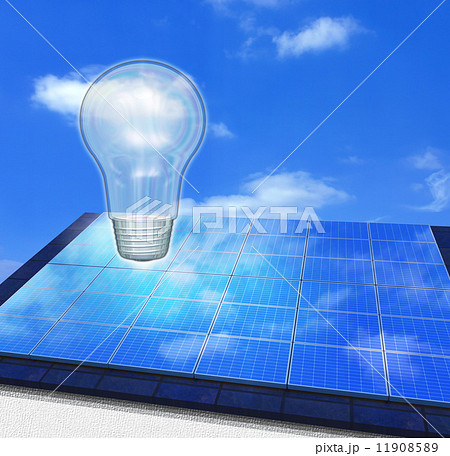 ソーラーパネルとLED電球 11007063346 の写真・イラスト素材アマナイメージズ