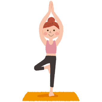 ヨガ 女性 イラスト・部屋でヨガをする女性・ヨガポーズ