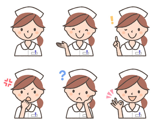 看護師・ナースの白黒イラストかわいい無料の白黒イラスト モノぽっと