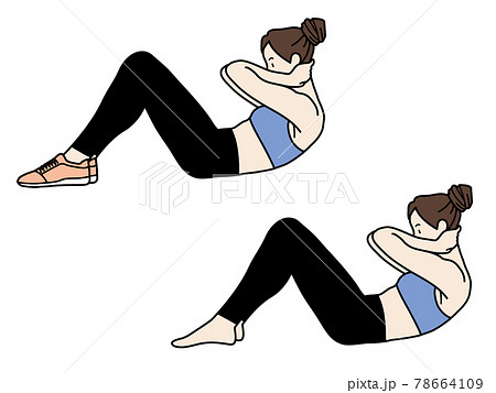 腹筋トレーニングをしている女性のイラスト無料のフリー素材 イラストエイト