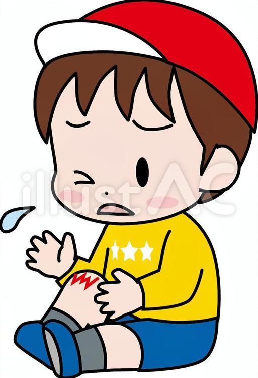 足を怪我してもぐっと我慢する子供 女の子 の無料 フリー イラストかわいい手描きの無料素材「てがきっず」保育園・小学校・介護施設にぴったりのフリー素材イラスト