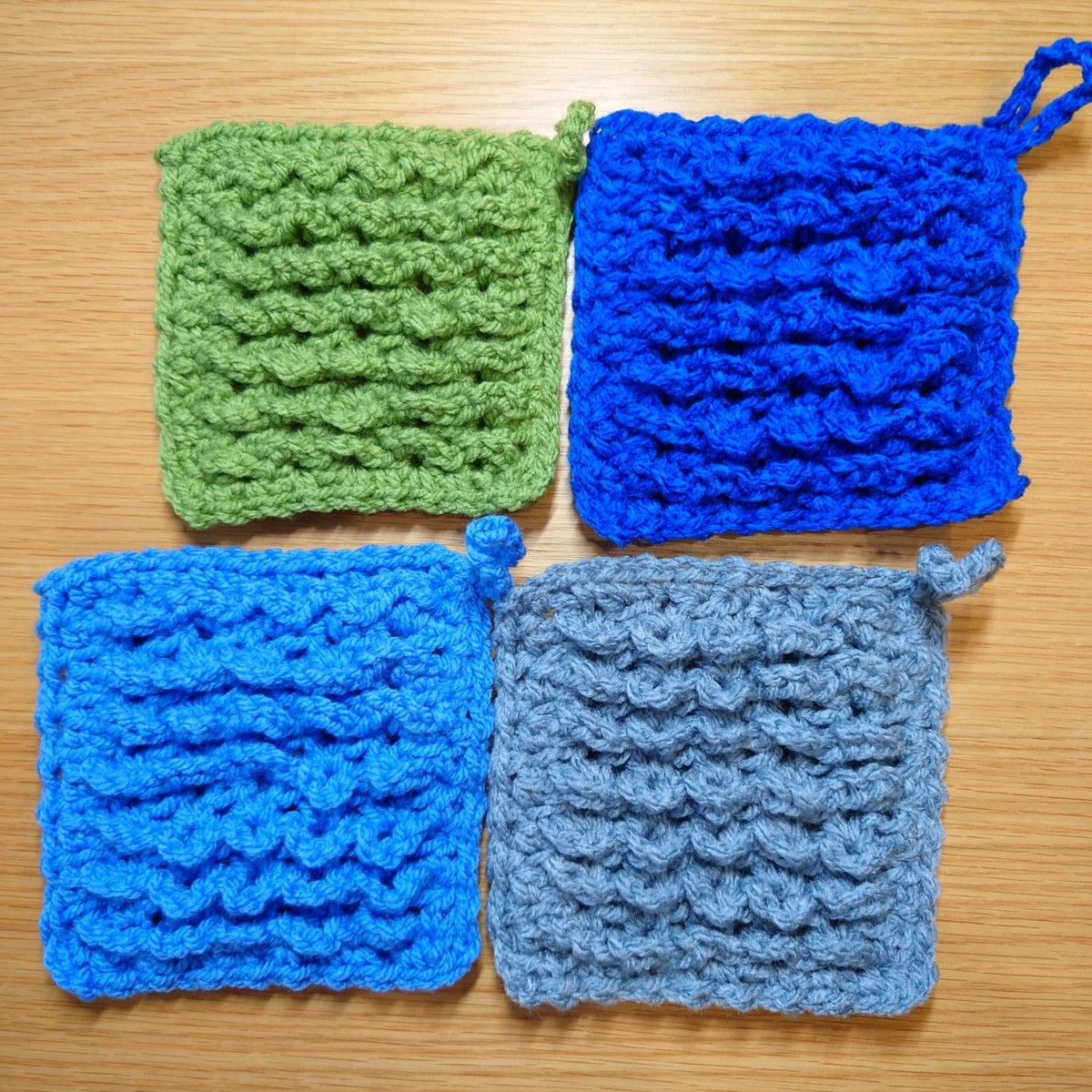 リフ編み 四角 正方形 のアクリルたわしの編み方