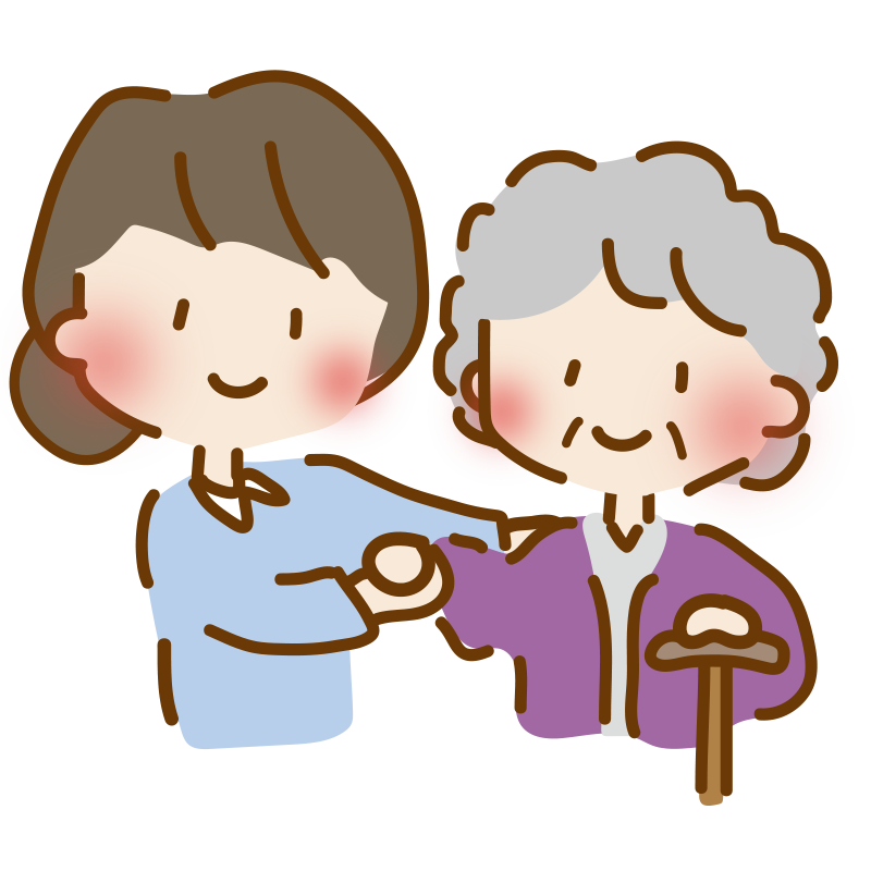 入浴介助をするゆるくて可愛い女性の介護士の無料 フリー イラストかわいい手描きの無料素材「てがきっず」保育園・小学校・介護 施設にぴったりのフリー素材イラスト