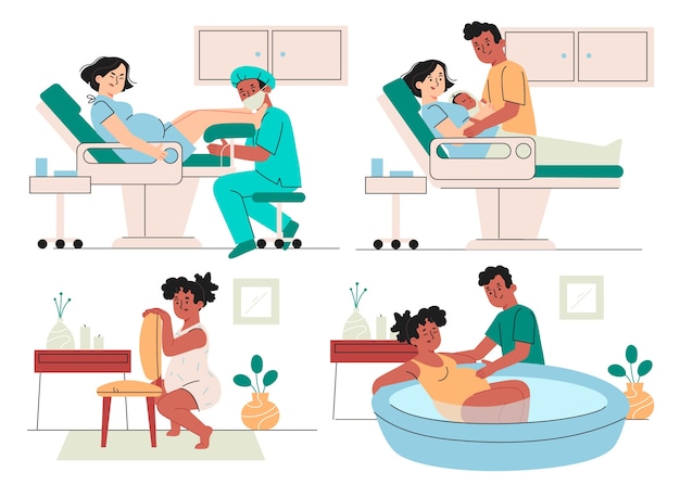 出産をしたお母さんイラストのフリー素材イラストイメージ