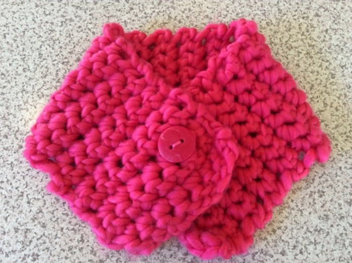 棒針編み・リーフ模様のフード付きマフラー 編み図と作り方- ぼちぼち、編み物