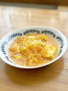 煮るだけ5分♪『豆腐とキムチのコクうま味噌スープ』