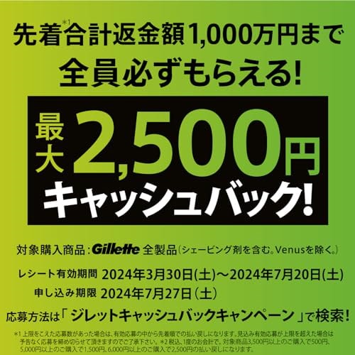 ジレットの髭剃り購入で最大2500円キャッシュバックキャンペーンを開催中。～7/20。 | 節約速報