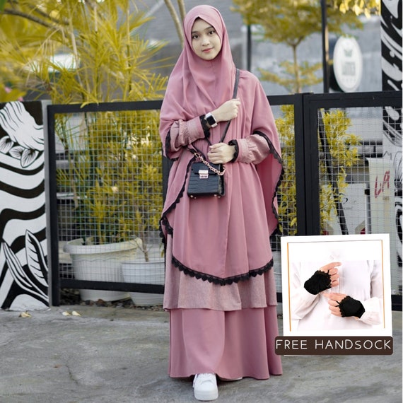 イスラム教徒の女性2セット長いアミラ・ヒジャーブ顔を覆うアラビアのブルカ・ニカブ AMAL イスラム教徒 ニカブ & ドレス ニカブ レディースブルカ オーバーヘッド ジルバブ ヒジャブ アバヤ キマー US サイズ: Large カラー: ブラック