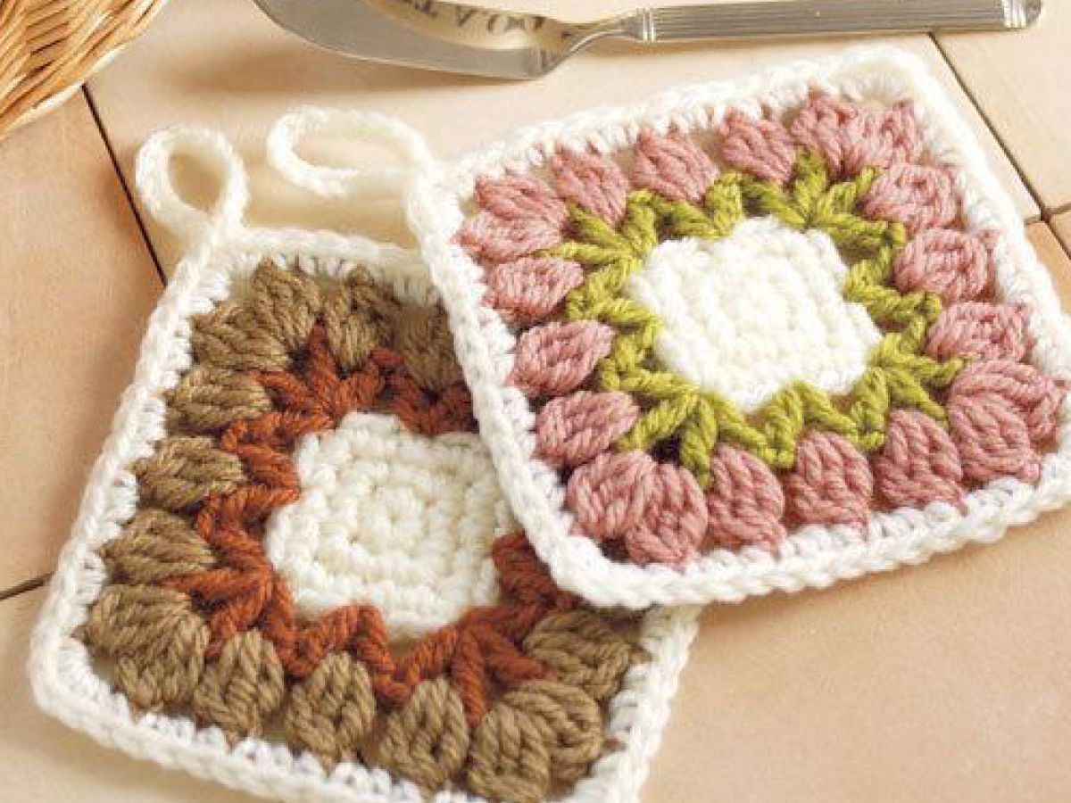 東欧風 アクリルたわし しずくの編みこみ編み方ホタルアミキッズのかぎ針編み作品♪