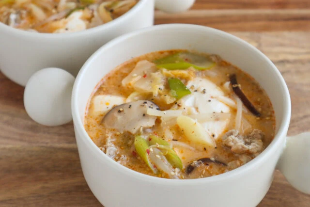 ぷるとろ✨低糖質なキムチ豆乳スープ 美肌・ダイエットレンジで楽ウマ