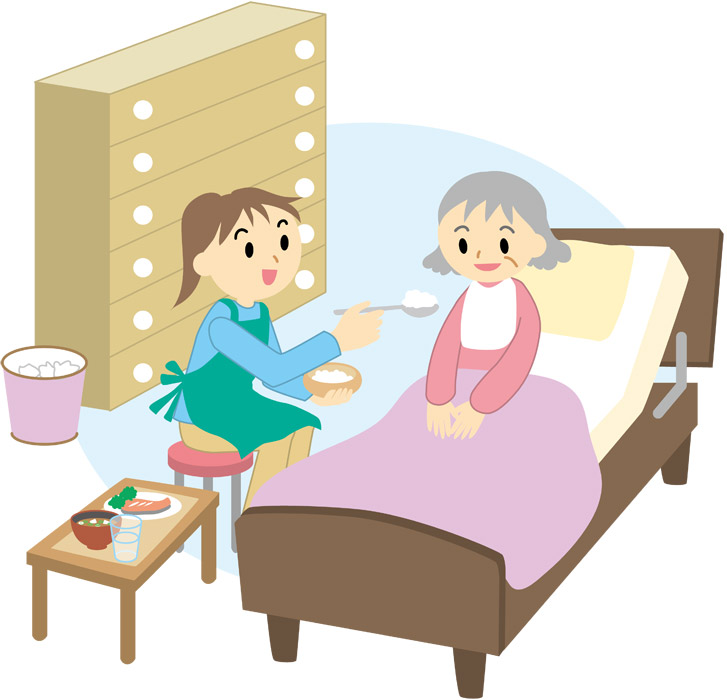 自助食器 お皿・スプーン を使ってミキサー食を食べる男性高齢者 食事・食事介助 介護・生活 の無料イラスト介護アンテナ