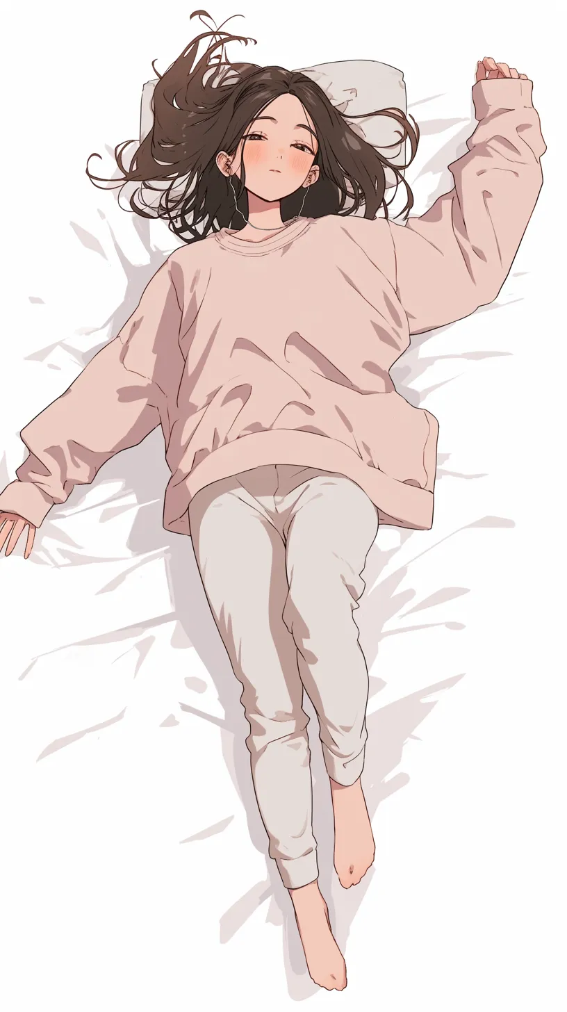 睡眠ポーズ。寝ている女性、抱き枕 をリラックス。ベッドの上の女の子の位置、漫画のリラックスした姿勢の女性の体の上面図のベクトル図。寝室で若い健康のなめらかなポーズPremiumベクトル素材