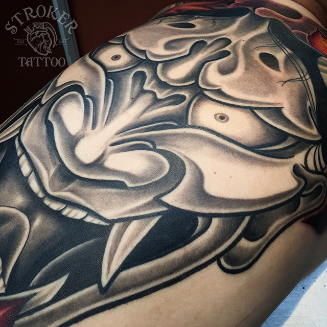 他の彫師の続きの刺青タトゥー、般若と小面の能面他の彫師の続きの刺青東京 刺青 タトゥー 和彫り 洋彫り 刺青師二代目江戸光