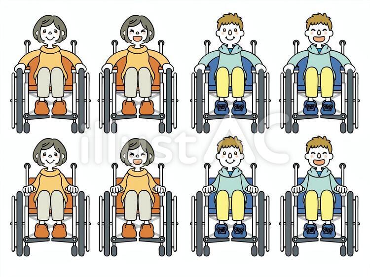 車いすのシニア夫婦と女性介護士のイラスト商用可・フリーイラスト素材ソコスト