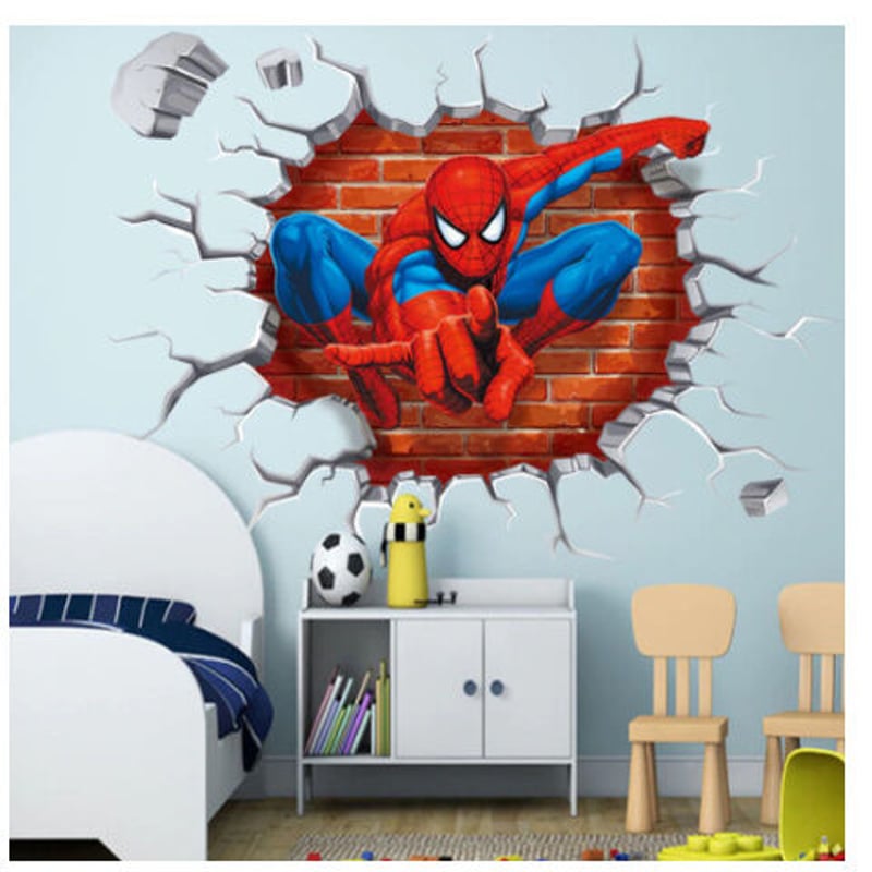 壁から飛び出すスパイダーマン 壁紙 3Dウォールステッカー シール 防水 子供部屋 キッズルー
