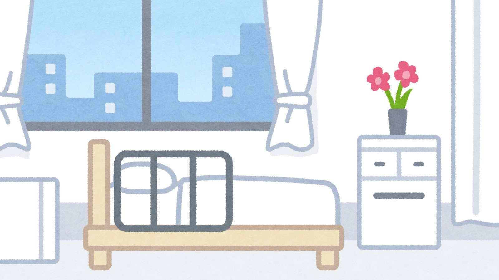 患者の回復のための快適な病棟のフラットカラーベクターイラスト。病室 の内部。シンプルな家具。背景に診療所病棟を持つ完全に編集可能な2Dシンプルな漫画の内部のイラスト素材・ベクター Image 190368288