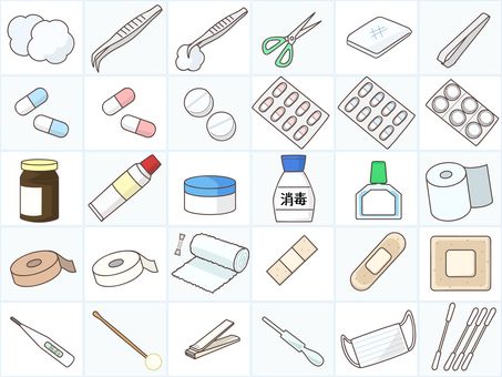 救急箱と薬などの白黒イラストかわいい無料の白黒イラスト モノぽっと