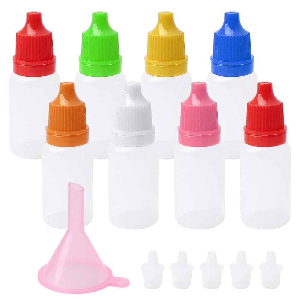 Amazon.co.jp: 50Pcs 10ml 目薬の瓶 蓋付きのエッセンシャルオイル、アルコール、シャンプークリーム、化粧水ポータブルアイコンテナ キャップの色はランダム: ビューティ