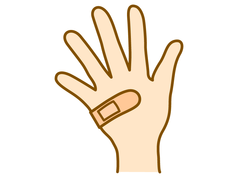 ほっぺに怪我をしてガーゼをあてている子供のイラストイラスト無料・かわいいテンプレート