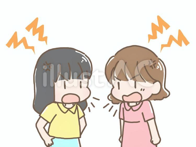 女性同士が取っ組み合いのケンカをして掴み合っているイラスト - 無料イラストのIMT 商用OK、加工OK