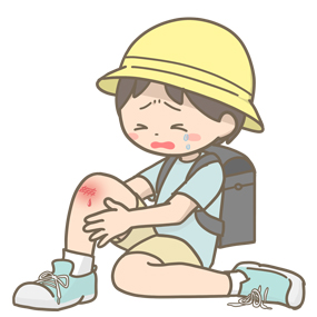 体育で転んでけがをした女の子：イラスト無料