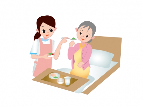 自宅で患者さんの食事介助する看護師のイラスト🎨 フリー素材 看護roo! カンゴルー