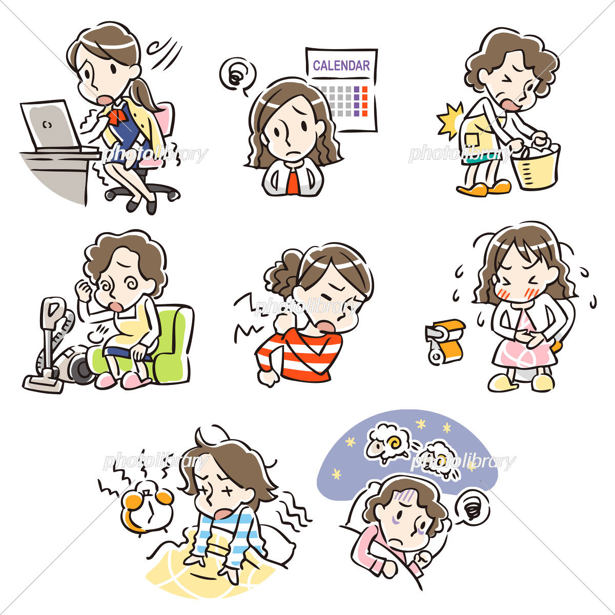 さまざまな症状のイラストと病気の人のセットのイラスト素材・ベクター Image 178092230