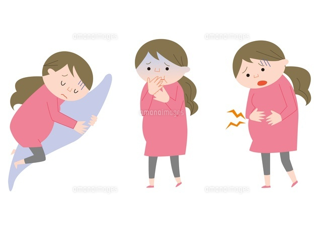 妊婦さんの表情セット：イラスト無料