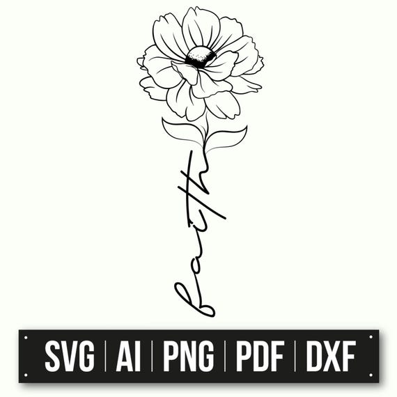 ミニマリスト信仰フラワーデザインインスピレーションを与える SVG花のラインアート信仰ワードアートモダンウォールアート即時ダウンロード - Etsy 日本