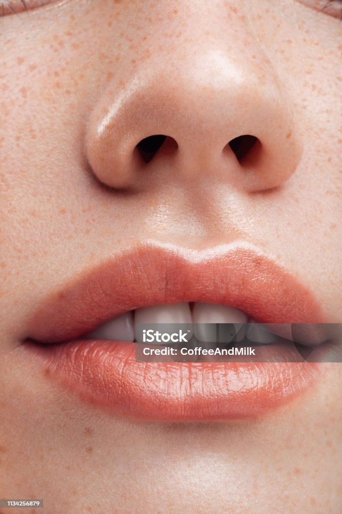 女性の顔の一部女性の唇と鼻柔らかい肌 - 人間の唇のストックフォトや画像を多数ご用意 - 人間の唇, ボトックス注射, 女性 - iStock